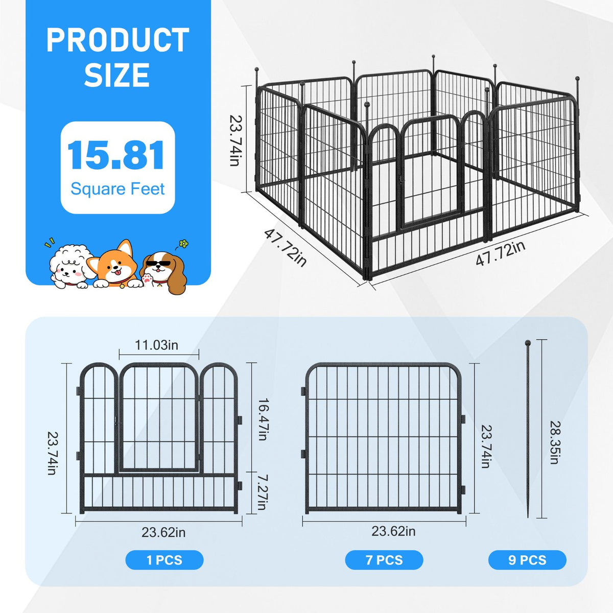 Veikous Metal Dog Playpen for Large/Medium/Small Dogs, Portable Pet Enclosure 8 Panels & 16 Panels