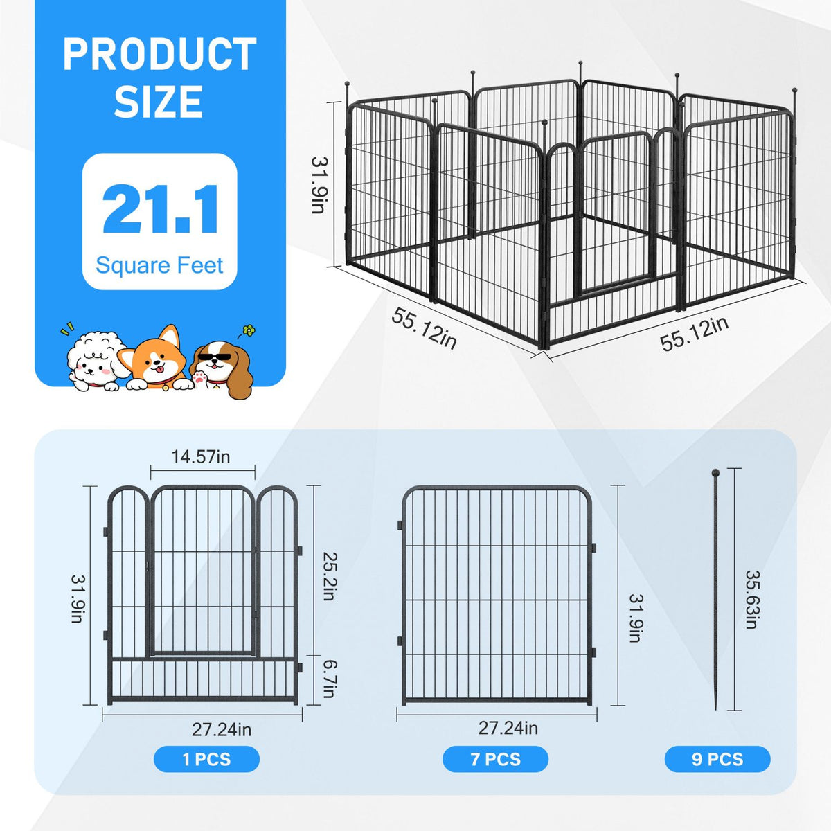 Veikous Metal Dog Playpen for Large/Medium/Small Dogs, Portable Pet Enclosure 8 Panels & 16 Panels