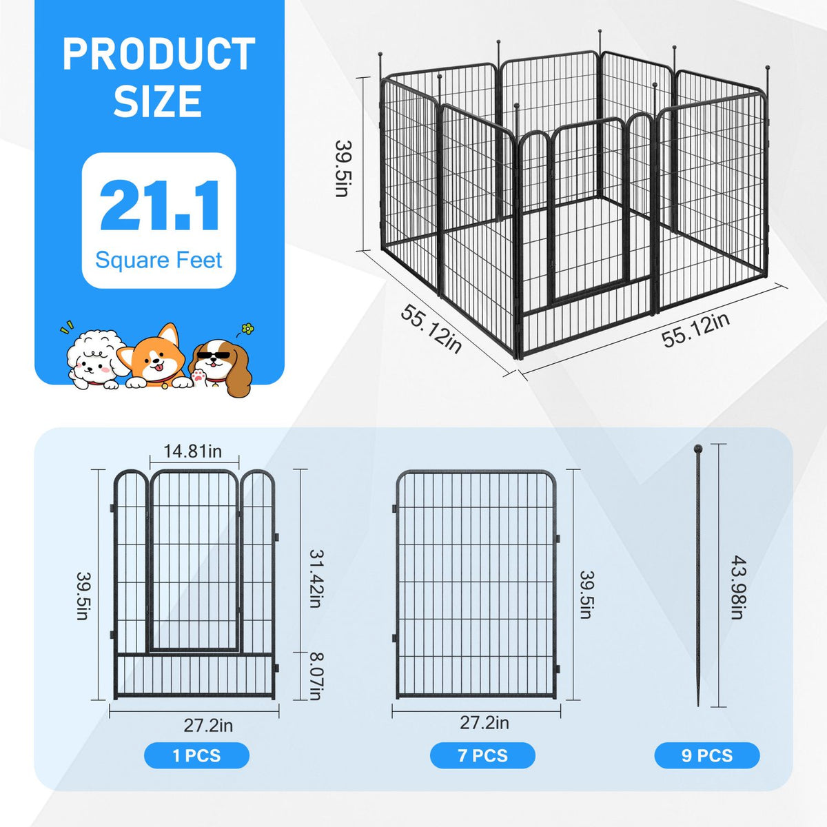 Veikous Metal Dog Playpen for Large/Medium/Small Dogs, Portable Pet Enclosure 8 Panels & 16 Panels