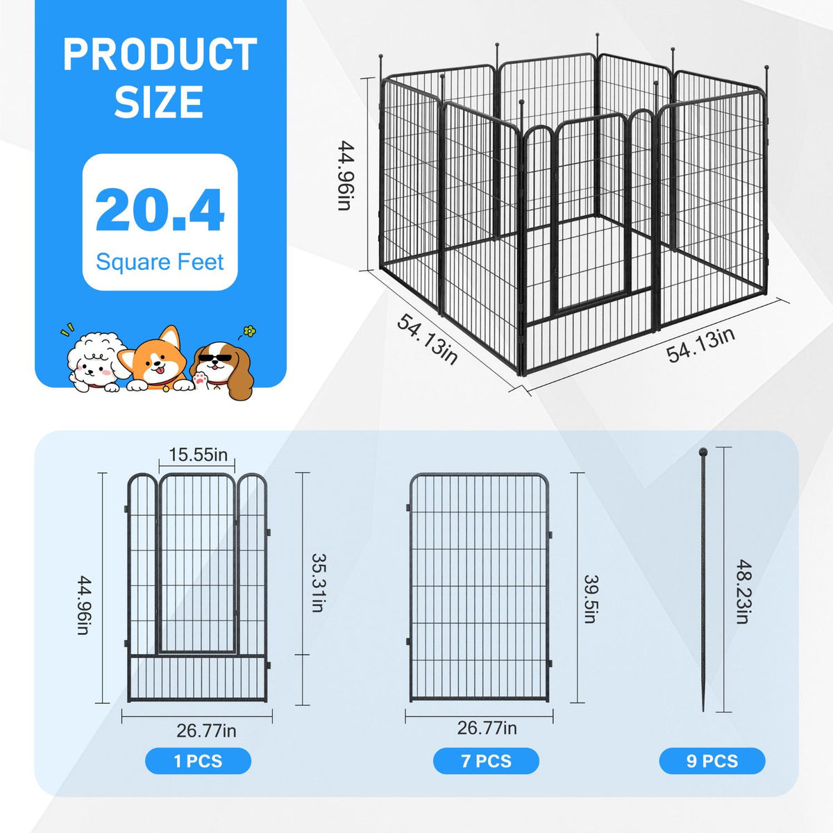 Veikous Metal Dog Playpen for Large/Medium/Small Dogs, Portable Pet Enclosure 8 Panels & 16 Panels
