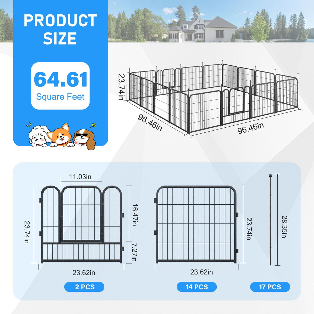 Veikous Metal Dog Playpen for Large/Medium/Small Dogs, Portable Pet Enclosure 8 Panels & 16 Panels