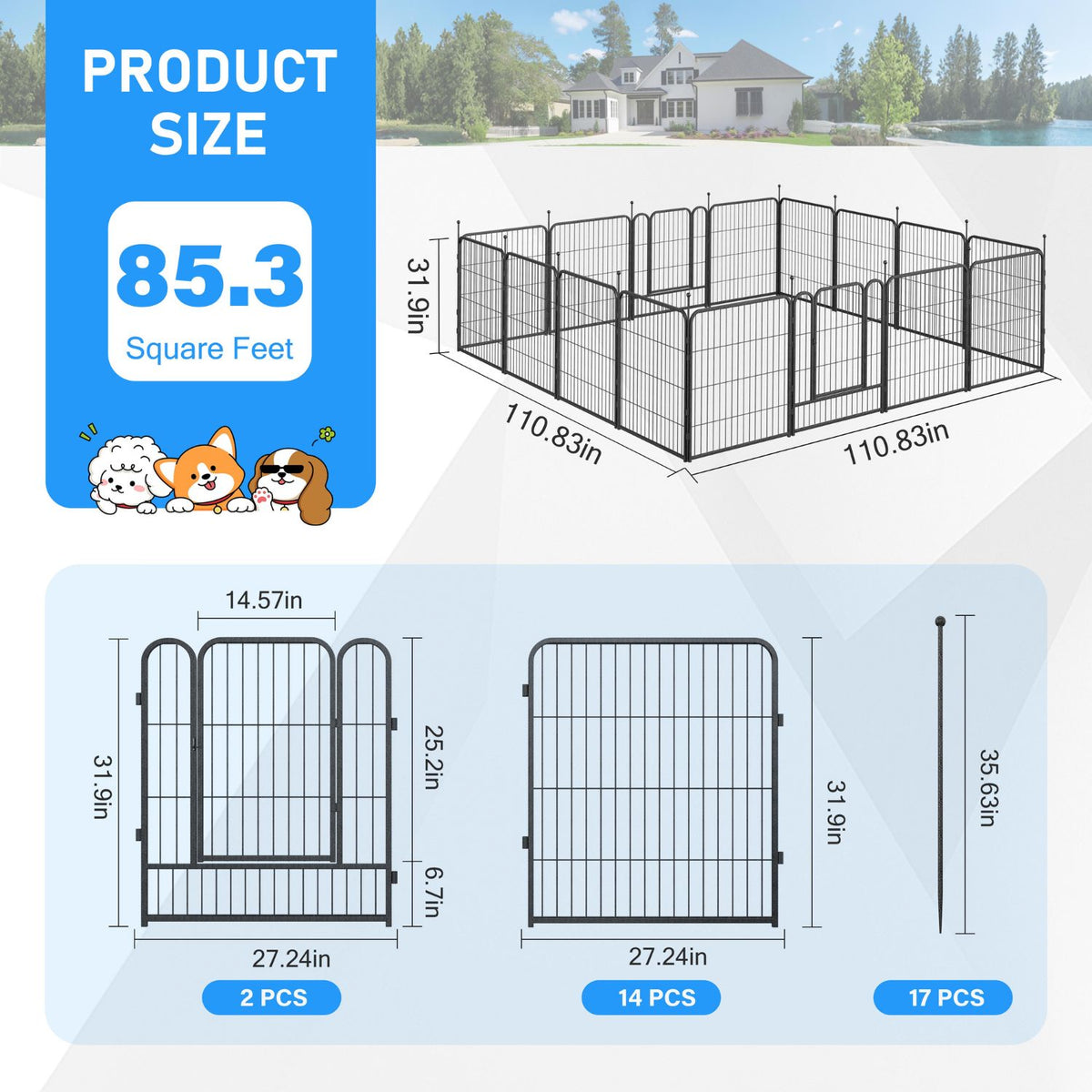 Veikous Metal Dog Playpen for Large/Medium/Small Dogs, Portable Pet Enclosure 8 Panels & 16 Panels