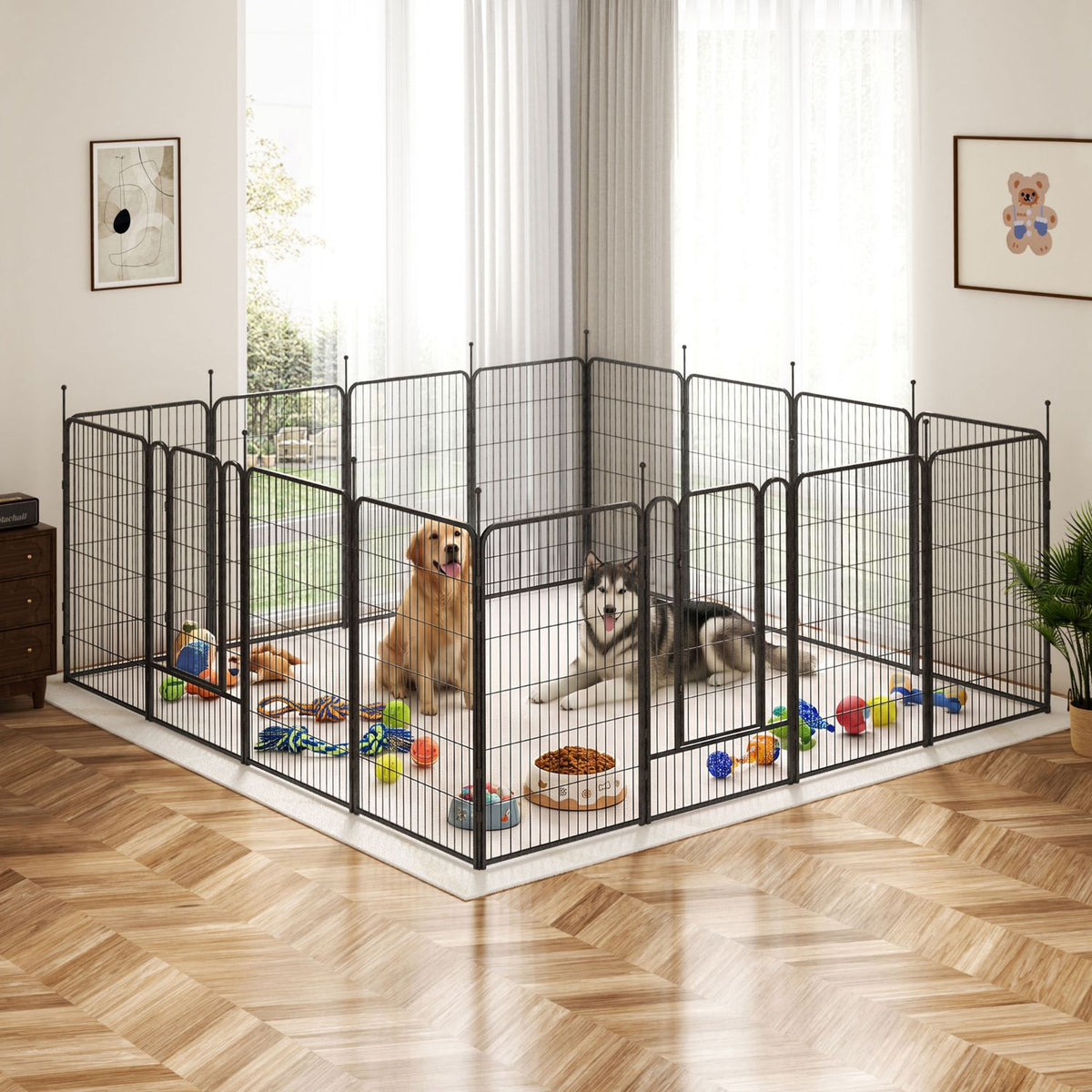 Veikous Metal Dog Playpen for Large/Medium/Small Dogs, Portable Pet Enclosure 8 Panels & 16 Panels