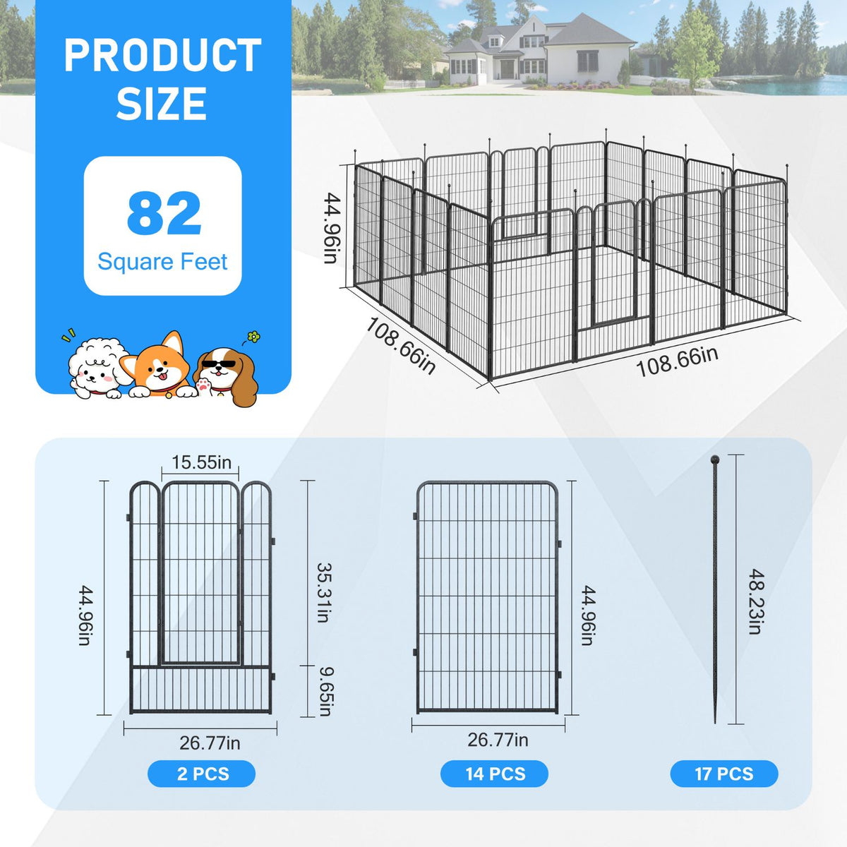 Veikous Metal Dog Playpen for Large/Medium/Small Dogs, Portable Pet Enclosure 8 Panels & 16 Panels
