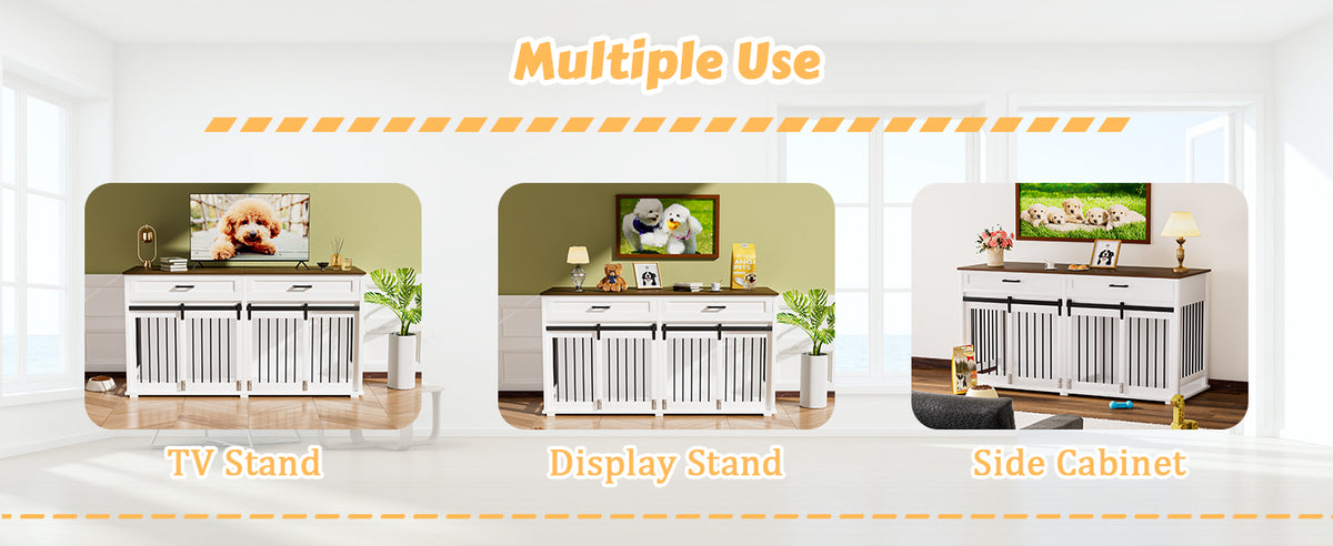 VEIKOUS Dog Crate End Table Large, Dog Crate Side Table, Wooden Multi-use Furniture for Two Dogs