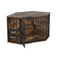 VEIKOUS Corner Dog Crate, Wood Dog Kennel with Two Bowls