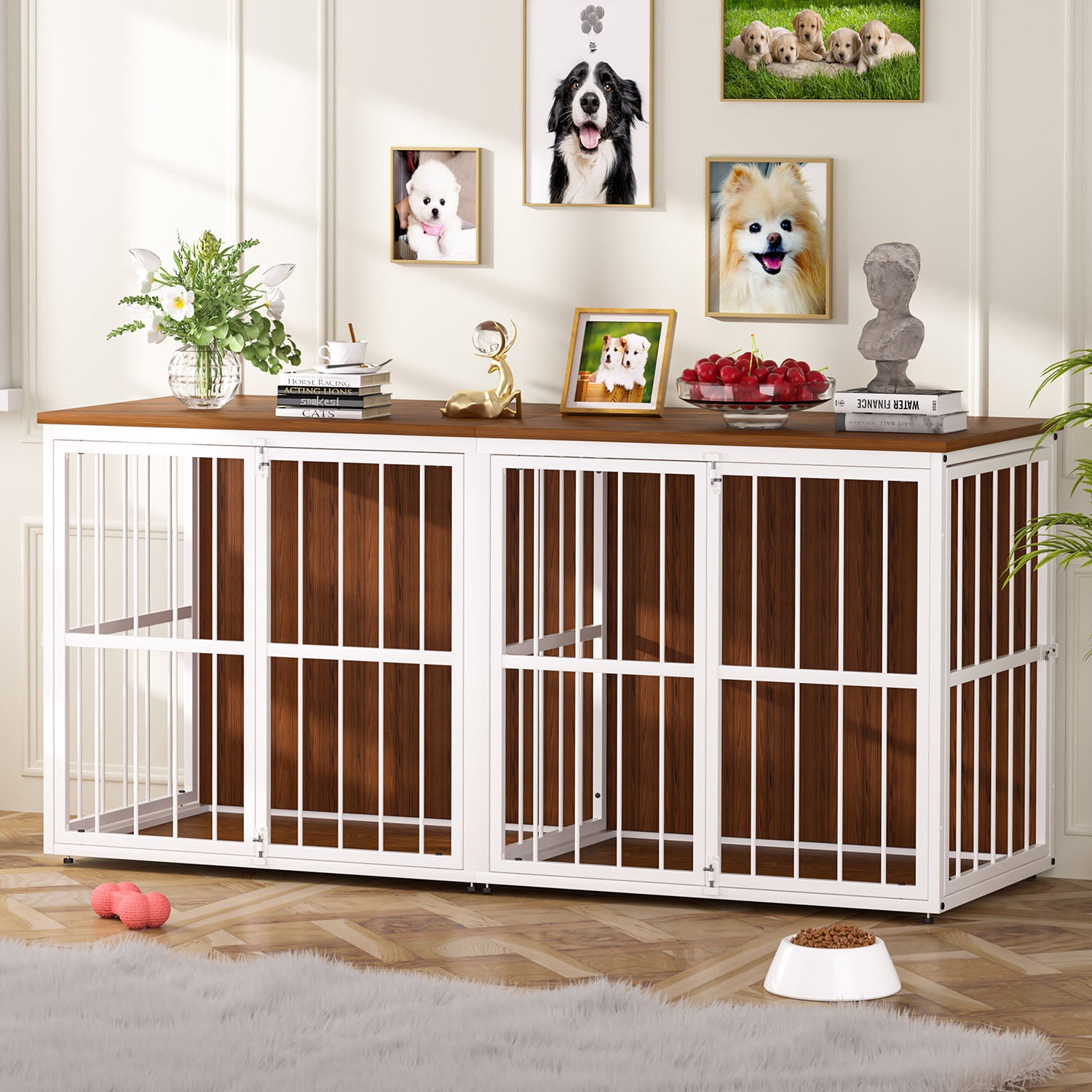 double dog crate furniture in living room