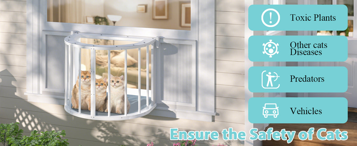 Veikous Cat Outdoor Window Box, Adjustable Plexiglass Cat Solarium for Indoor Cats, Fits Vertical Windows