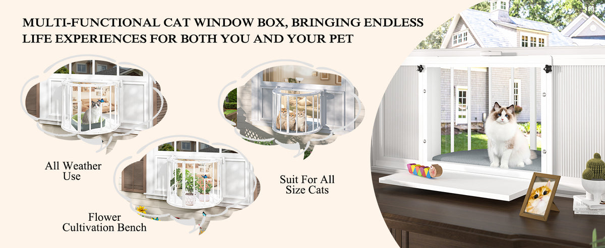 Veikous Cat Outdoor Window Box, Adjustable Plexiglass Cat Solarium for Indoor Cats, Fits Vertical Windows