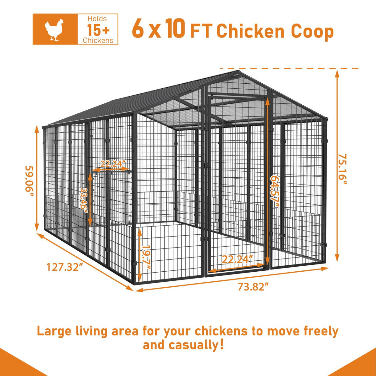 10'x6' Metal Chicken Pen for Yard