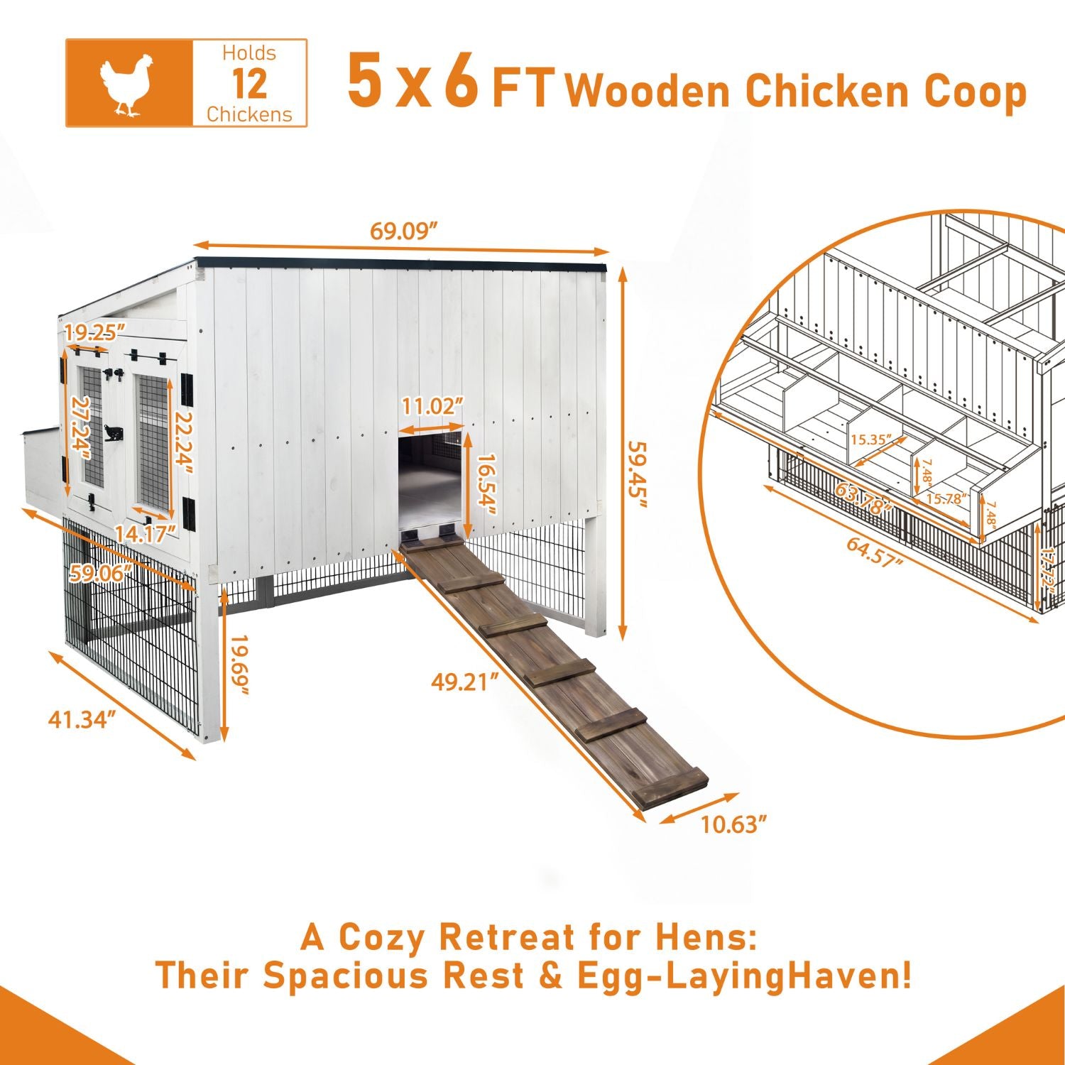 Wooden Chicken Coop for 12 Chickens W/ Nesting Box – Veikous