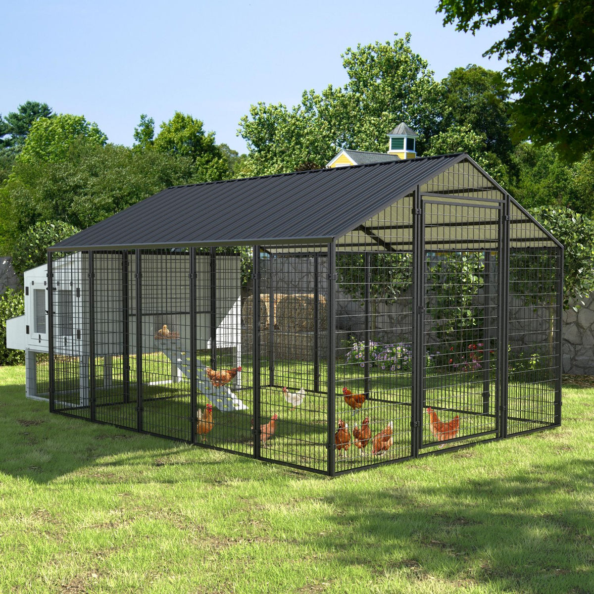 Veikous Metal Chicken Coop 10'x6', Walk in Chicken Cage with Metal Roof for Yard, Large Chicken Pen for Duck Rabbit and Goose