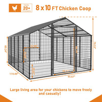 Veikous Metal Chicken Coop 10'x6', Walk in Chicken Cage with Metal Roof for Yard, Large Chicken Pen for Duck Rabbit and Goose