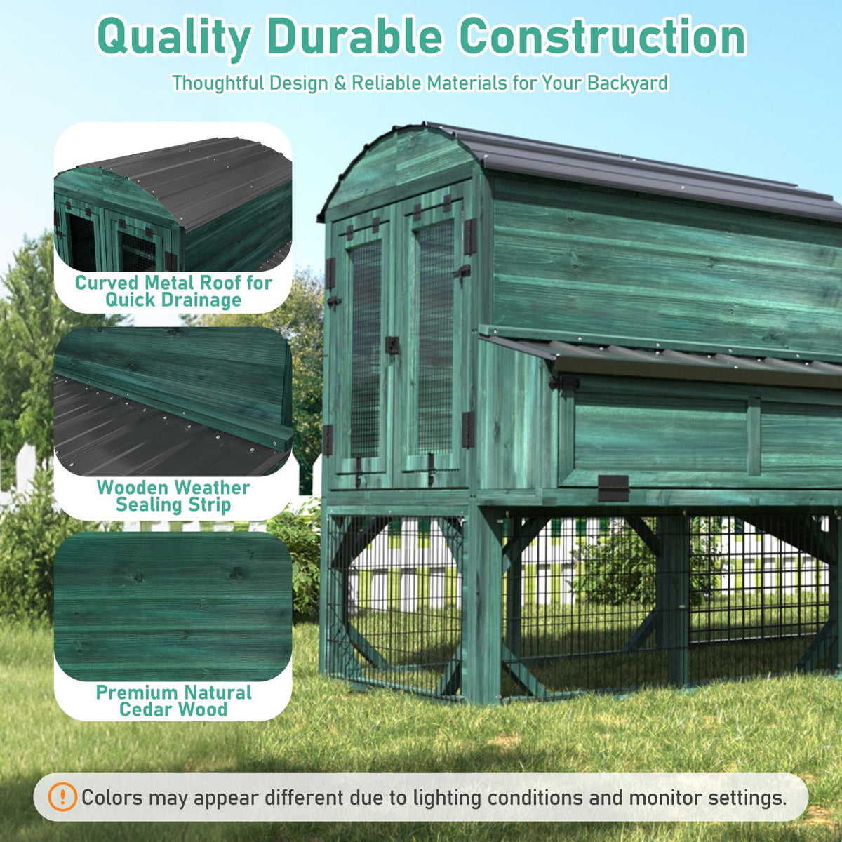 Veikous Elevated Chicken Coop, Wood Hen House With Nesting Box, Metal Roofing