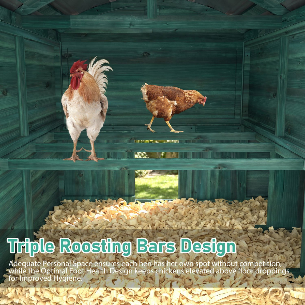 Veikous Elevated Chicken Coop, Wood Hen House With Nesting Box, Metal Roofing
