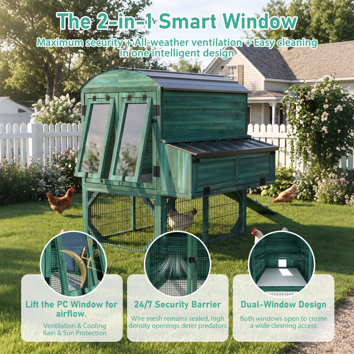 Veikous Elevated Chicken Coop, Wood Hen House With Nesting Box, Metal Roofing