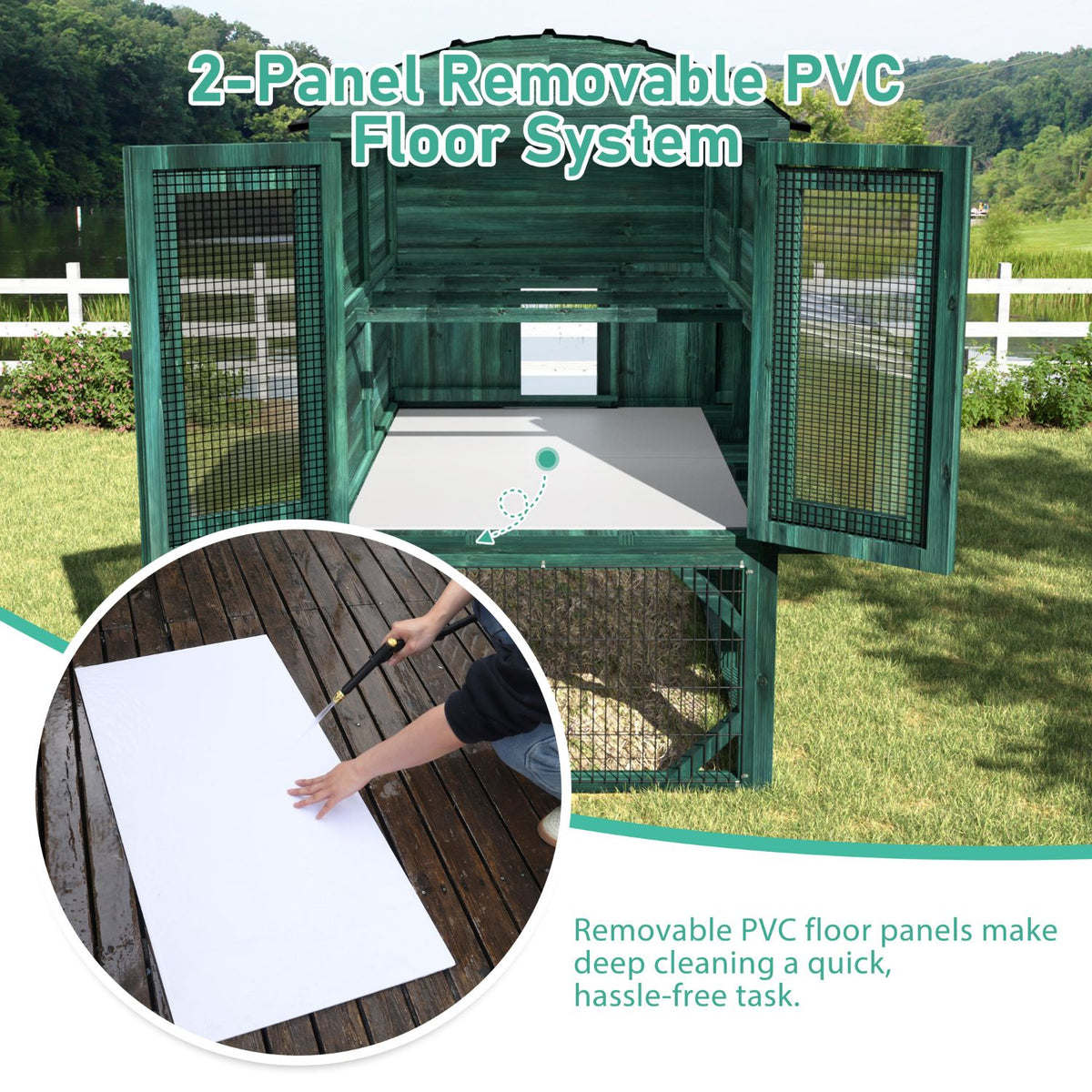 Veikous Elevated Chicken Coop, Wood Hen House With Nesting Box, Metal Roofing