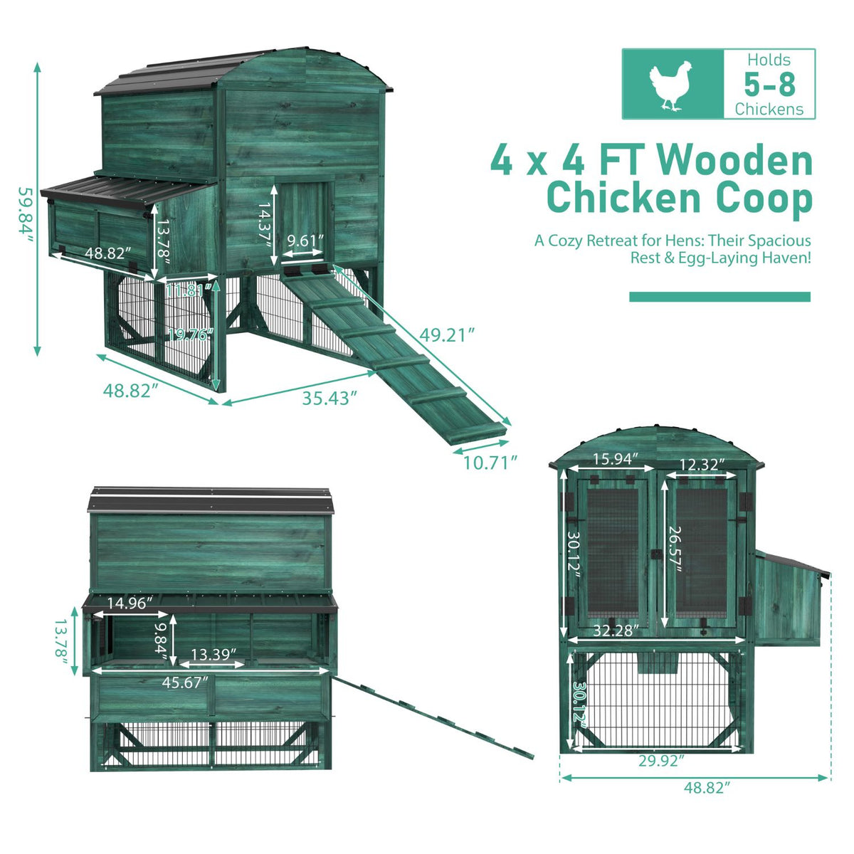 Veikous Elevated Chicken Coop, Wood Hen House With Nesting Box, Metal Roofing