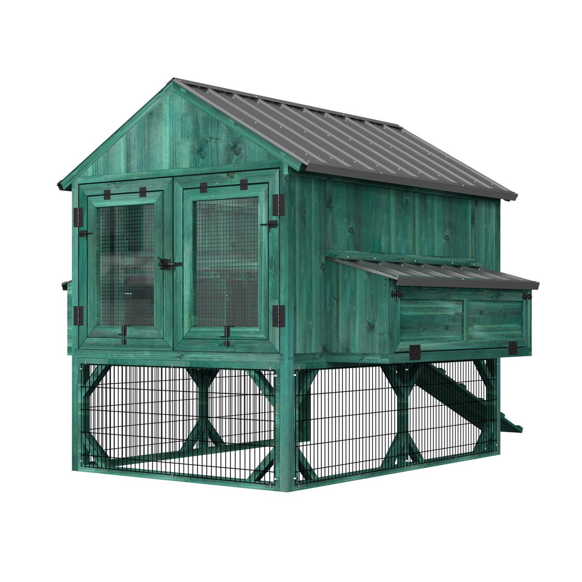 Veikous Elevated Chicken Coop, Wood Hen House With Nesting Box, Metal Roofing