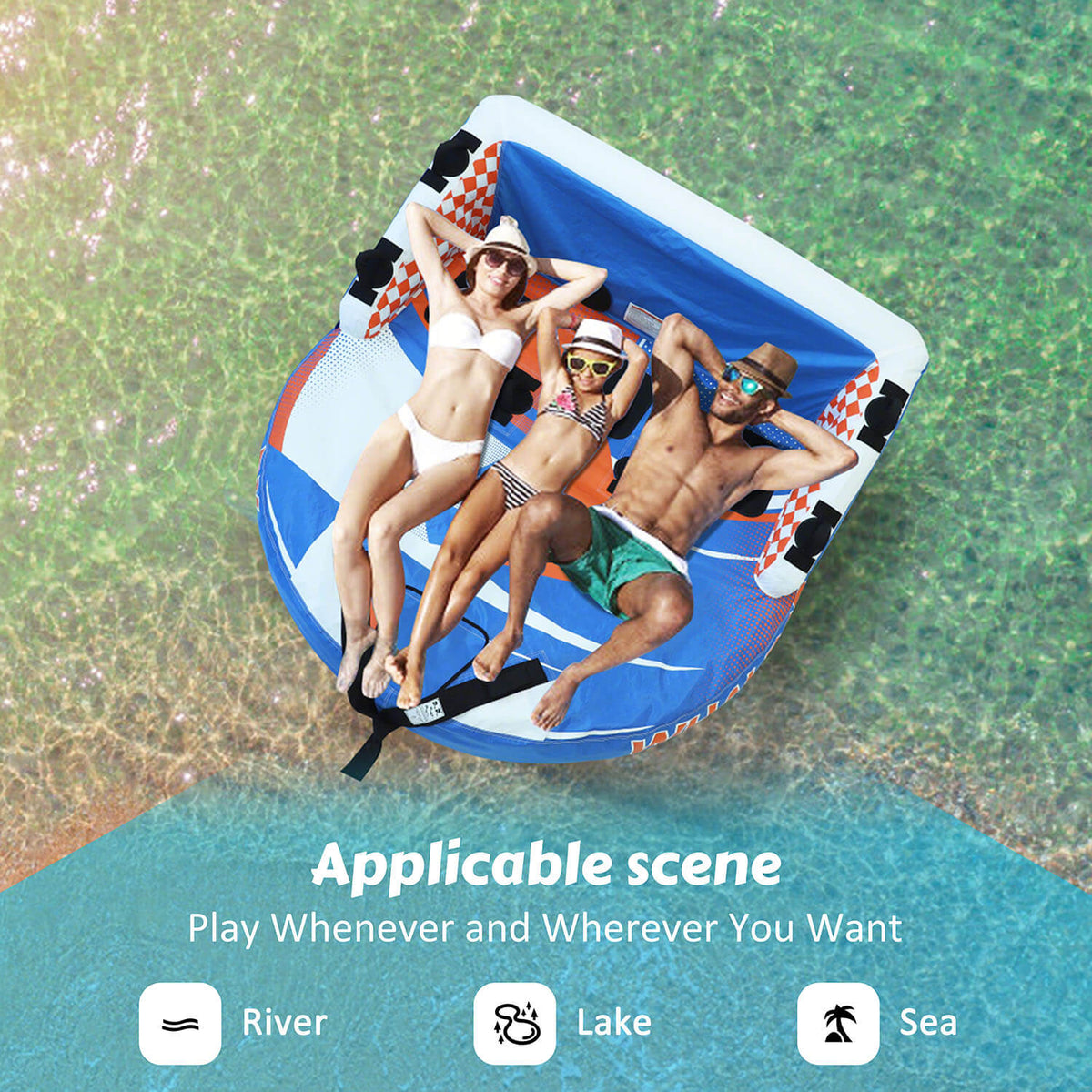 The towable tube is applicable for rivers, lakes and seas