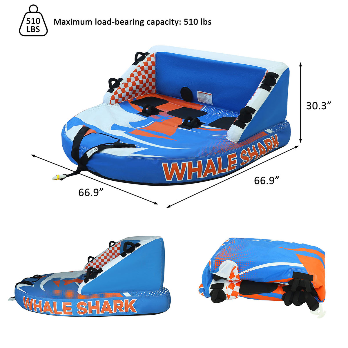 Dimensions of Inflatable Towable Tube, Maximum load capacity 510 lbs