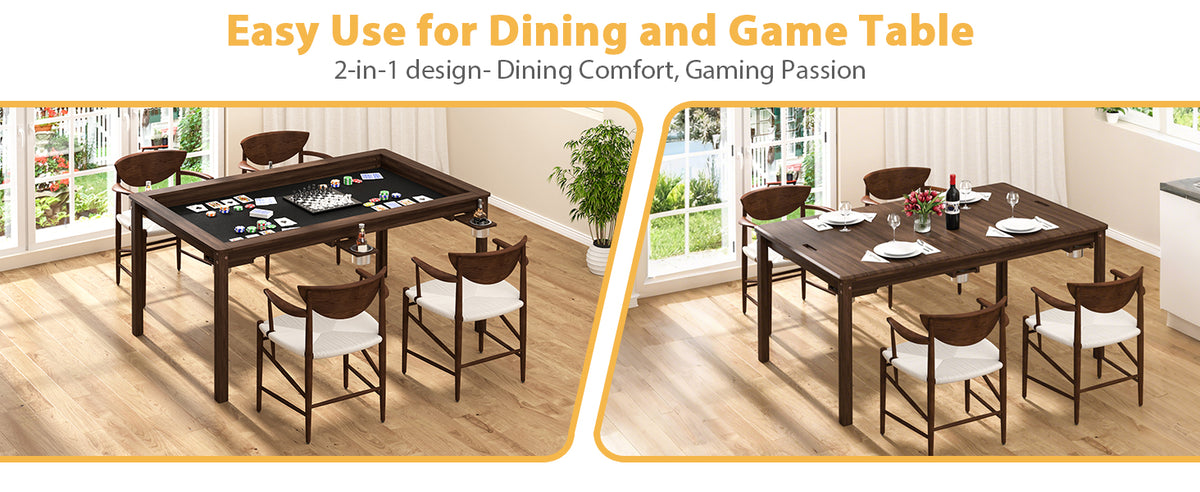 Veikous Board Game Dining Table, 6-Player Rectangular Table with Topper and Cup Holders