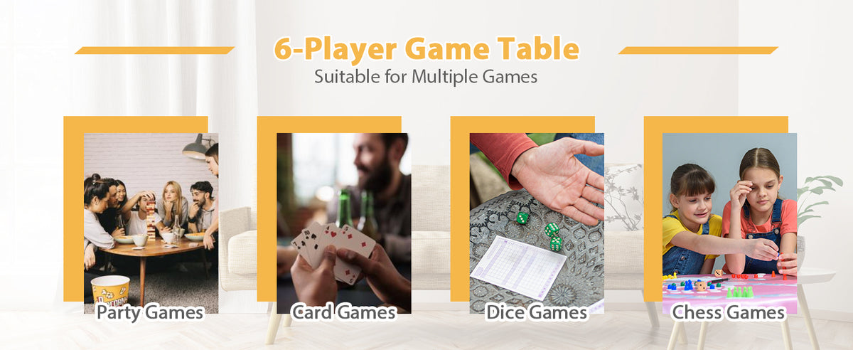Veikous Board Game Dining Table, 6-Player Rectangular Table with Topper and Cup Holders
