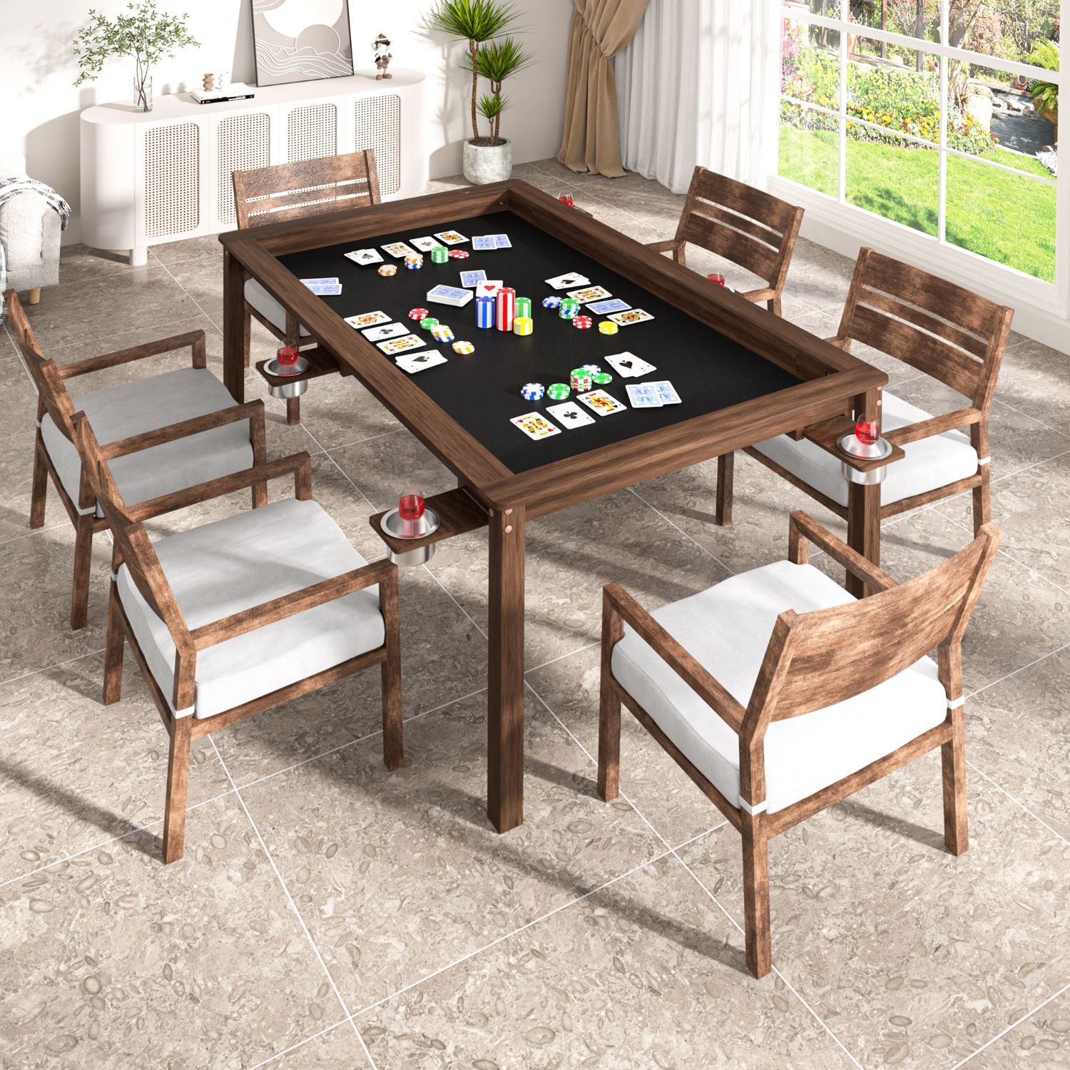 Board Game Dining Table, 6-Player with Topper and Cup Holders