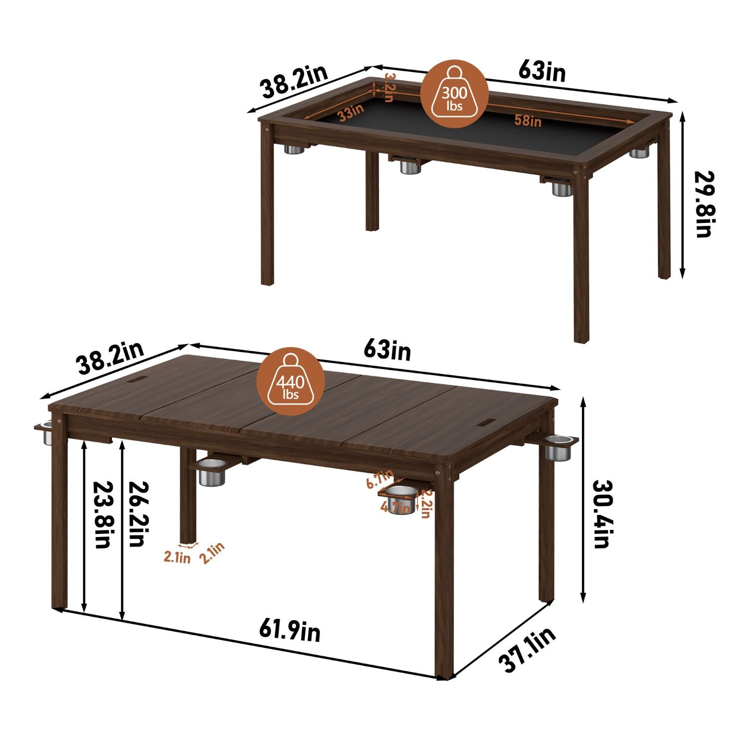 Board Game Dining Table, 6-Player with Topper and Cup Holders