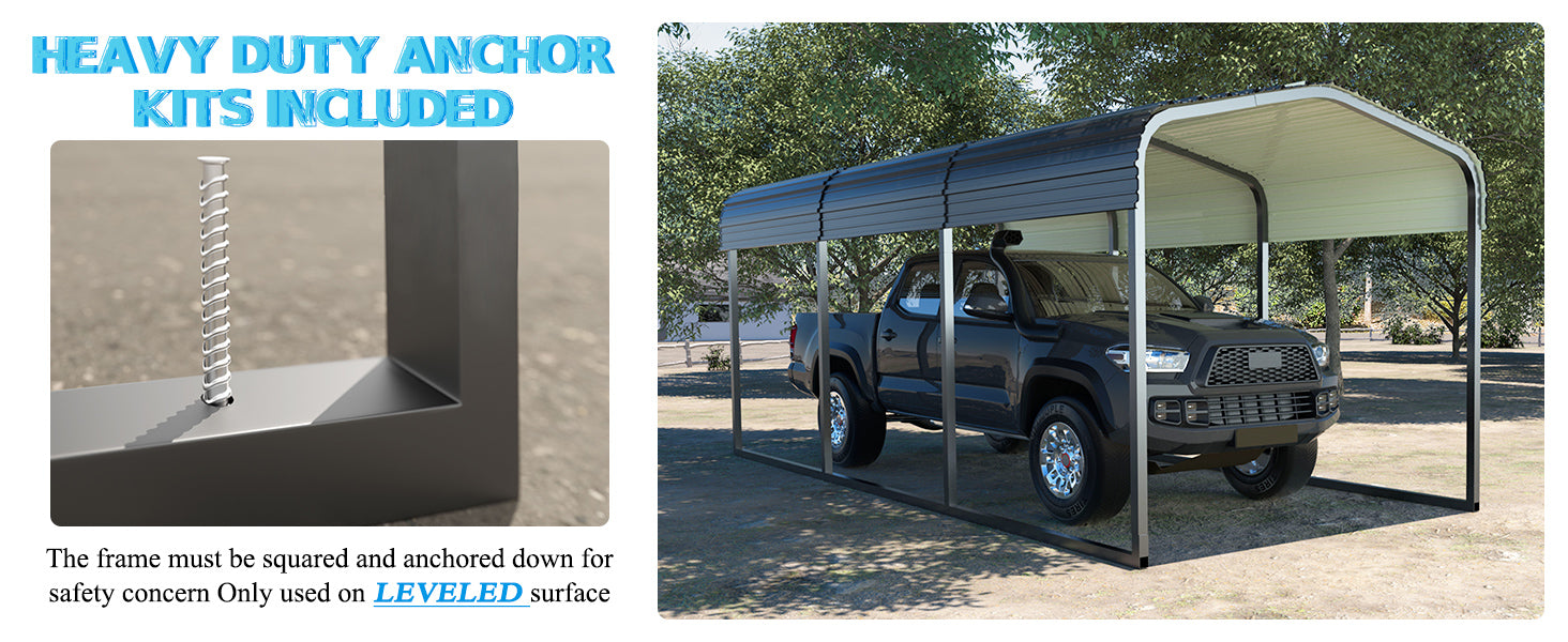 This carport needs to be installed on a leveled surface.