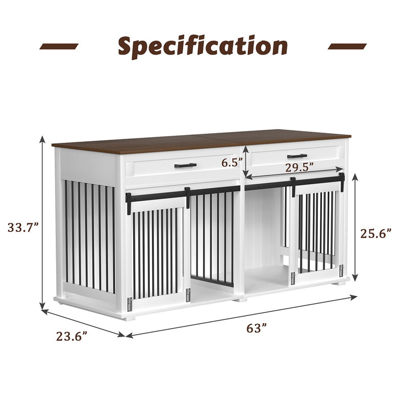 VEIKOUS Wooden Dog Cage Table for 2 Dogs