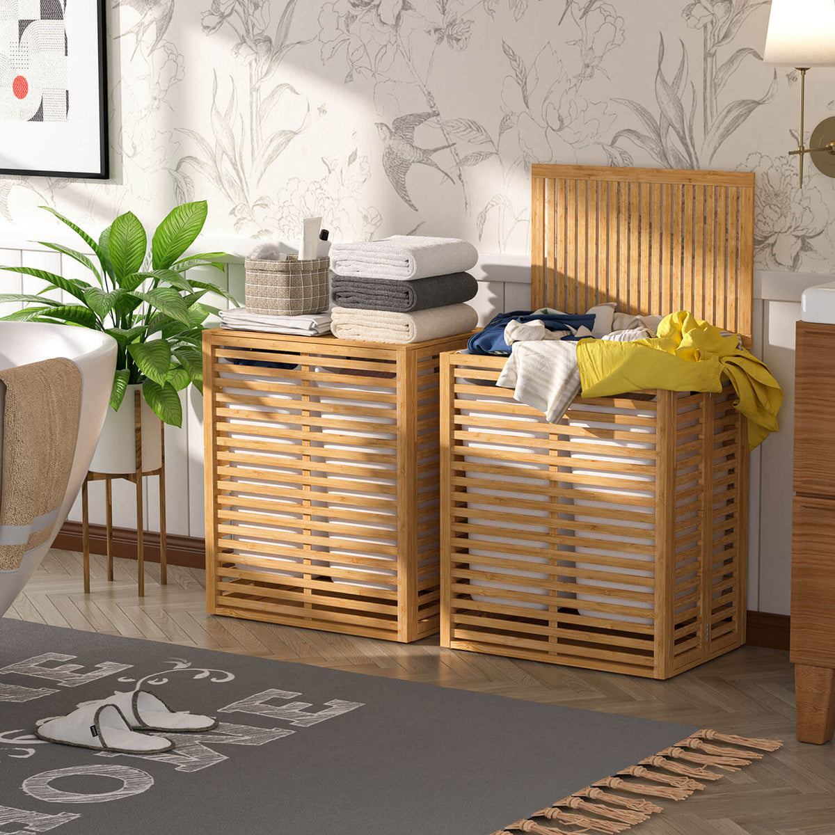 VEIKOUS Foldable Bamboo Hamper