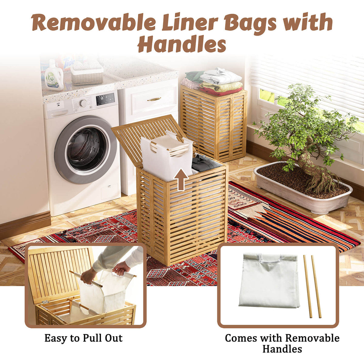 VEIKOUS Foldable Bamboo Hamper