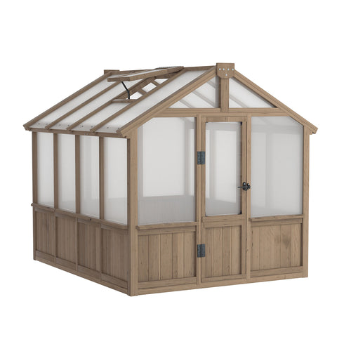 VEIKOUS 6 x 8 Wooden Greenhouse, Walk-in Greenhouse with Ventilated Window 