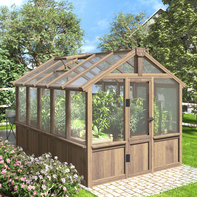 VEIKOUS 6 x 8 Wooden Greenhouse, Walk-in Greenhouse with Ventilated Window and Lockable Door, 6 x 12