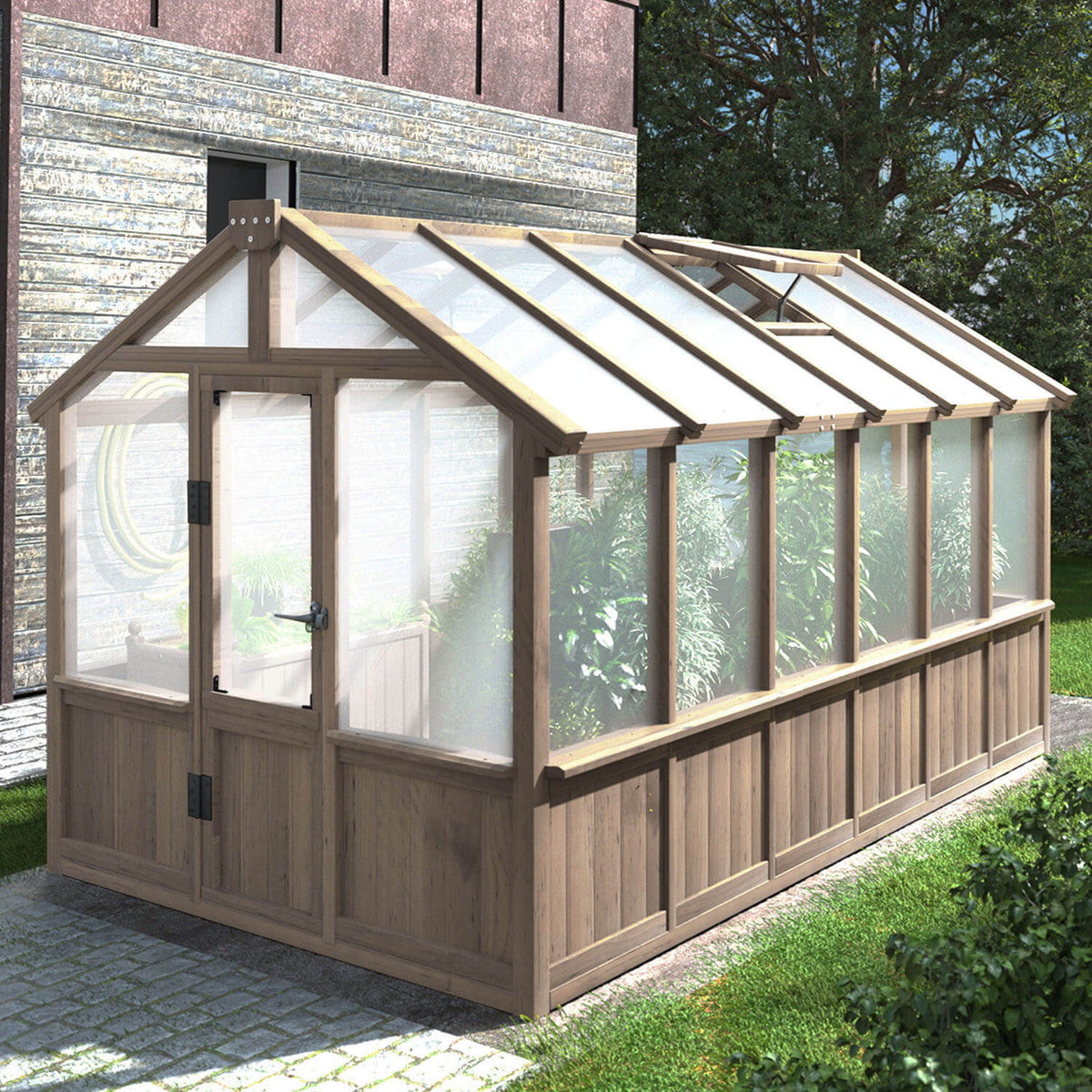 VEIKOUS 6 x 8 Wooden Greenhouse, Walk-in Greenhouse with Ventilated Window and Lockable Door, 6 x 12