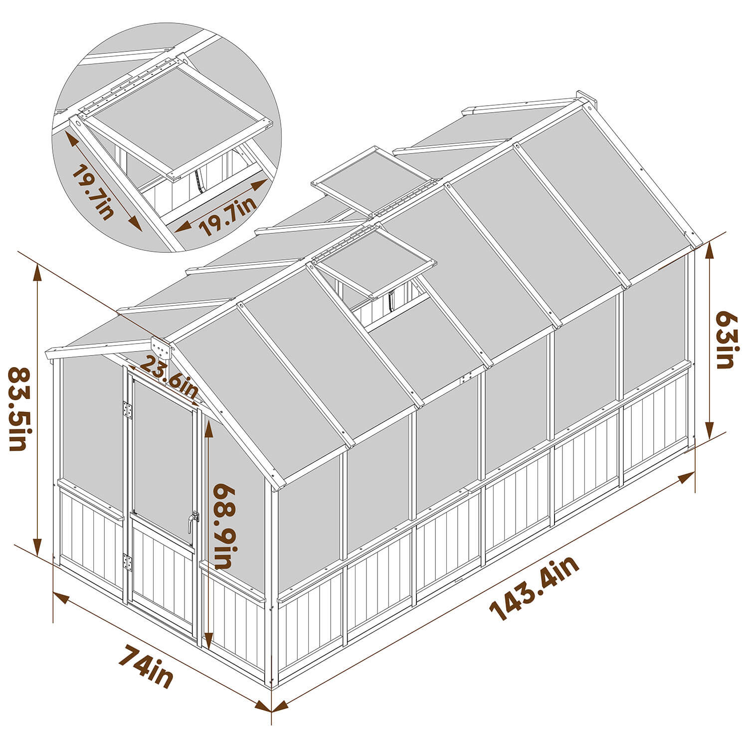 びゅうクラスページ 6 x 8 Wooden Greenhouse with Vented Window for Sale – Veikous