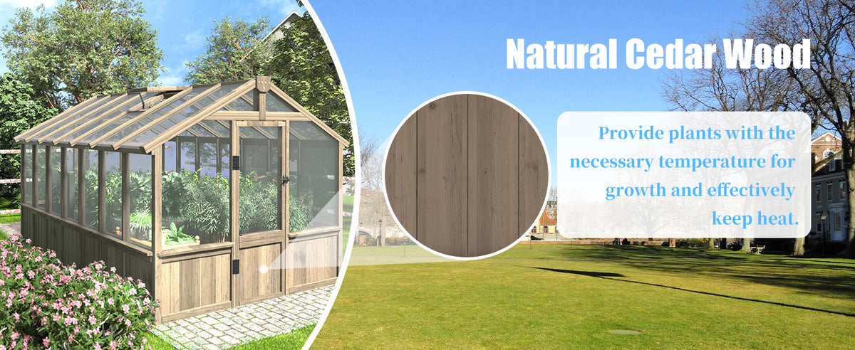Veikous Cedar Greenhouse with Windows, Greenhouse for Outdoors, Walk-in with Polycarbonate Panel, 8X14, 8X16