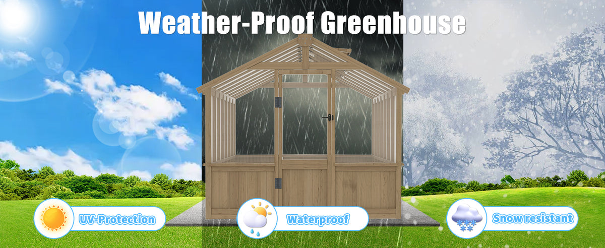 Veikous Cedar Greenhouse with Windows, Greenhouse for Outdoors, Walk-in with Polycarbonate Panel, 8X14, 8X16