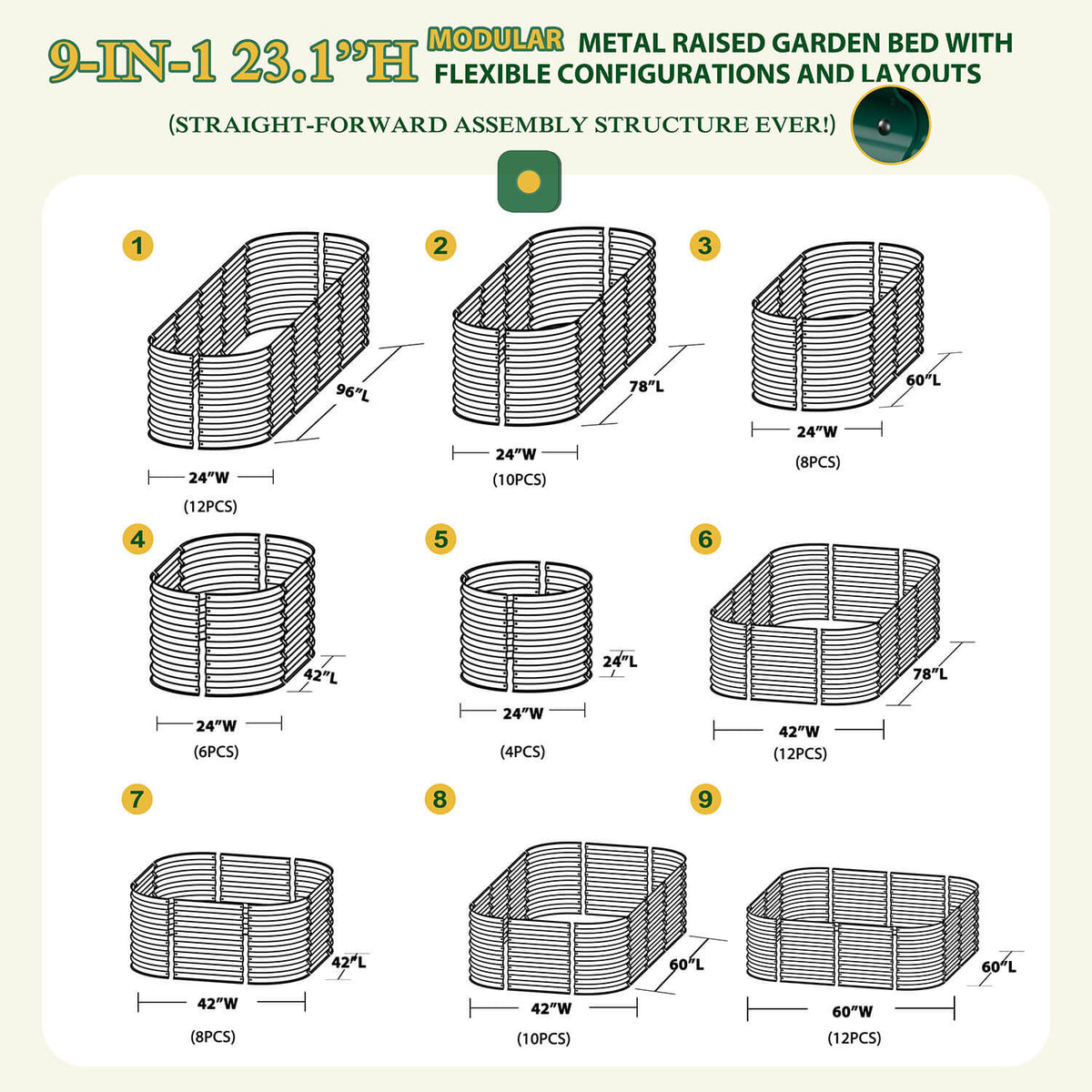 VEIKOUS Steel Garden Beds, Dark Green, 23.1 " H