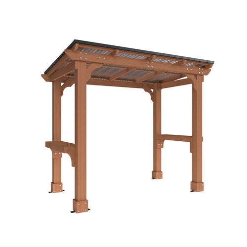 VEIKOUS Wood Grill Gazebo with Sloping Roof， 5' × 8'