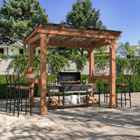 VEIKOUS Wood Grill Gazebo with Sloping Roof， 8'× 5' 