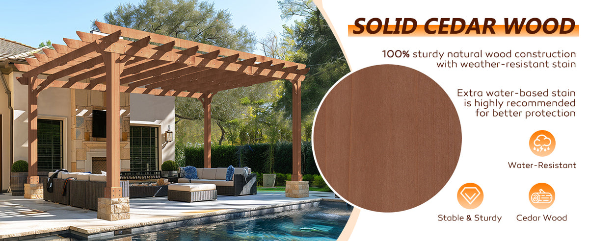 VEIKOUS Cedar Pergola for Patio, Outdoor Shade Structure with Flat Roof, 12x16, 12x20