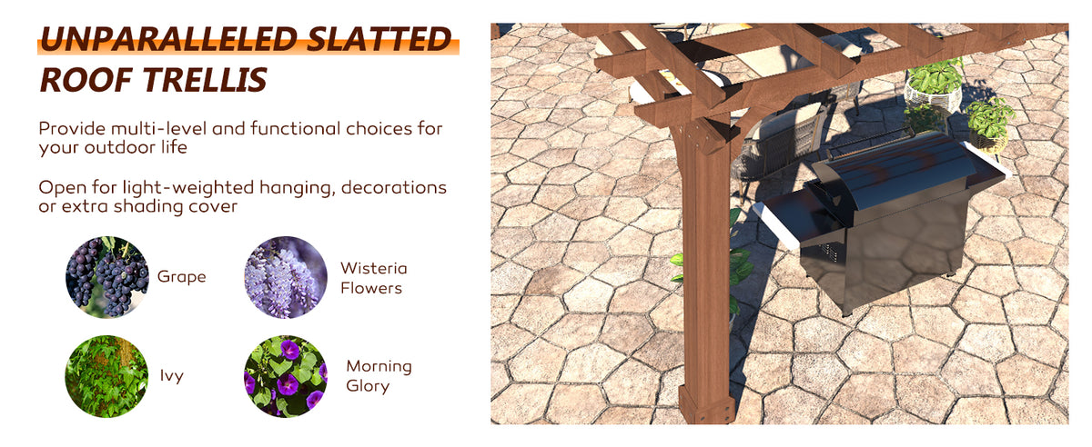 VEIKOUS Cedar Pergola for Patio, Outdoor Shade Structure with Flat Roof, 12x16, 12x20