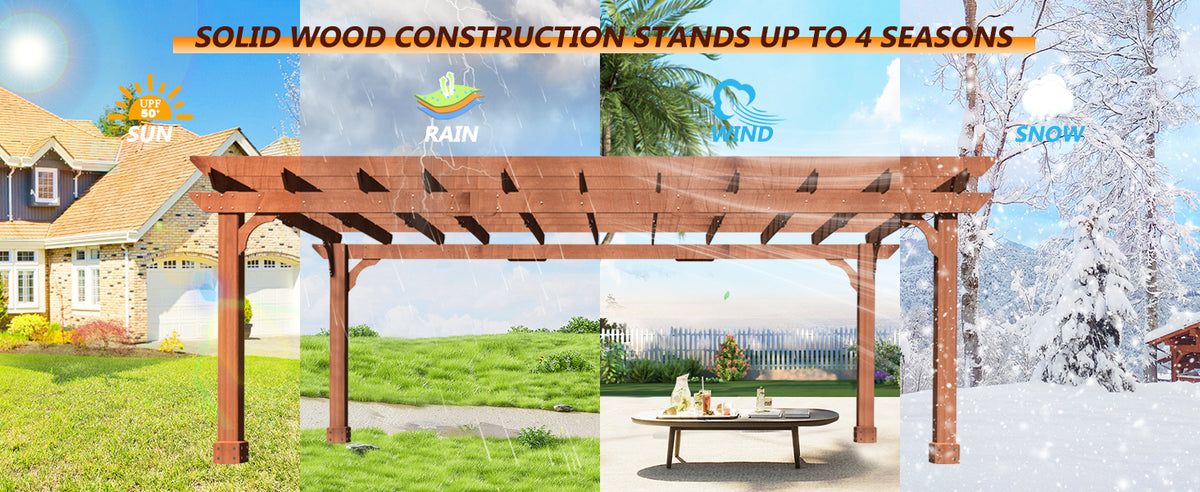 VEIKOUS Cedar Pergola for Patio, Outdoor Shade Structure with Flat Roof, 12x16, 12x20