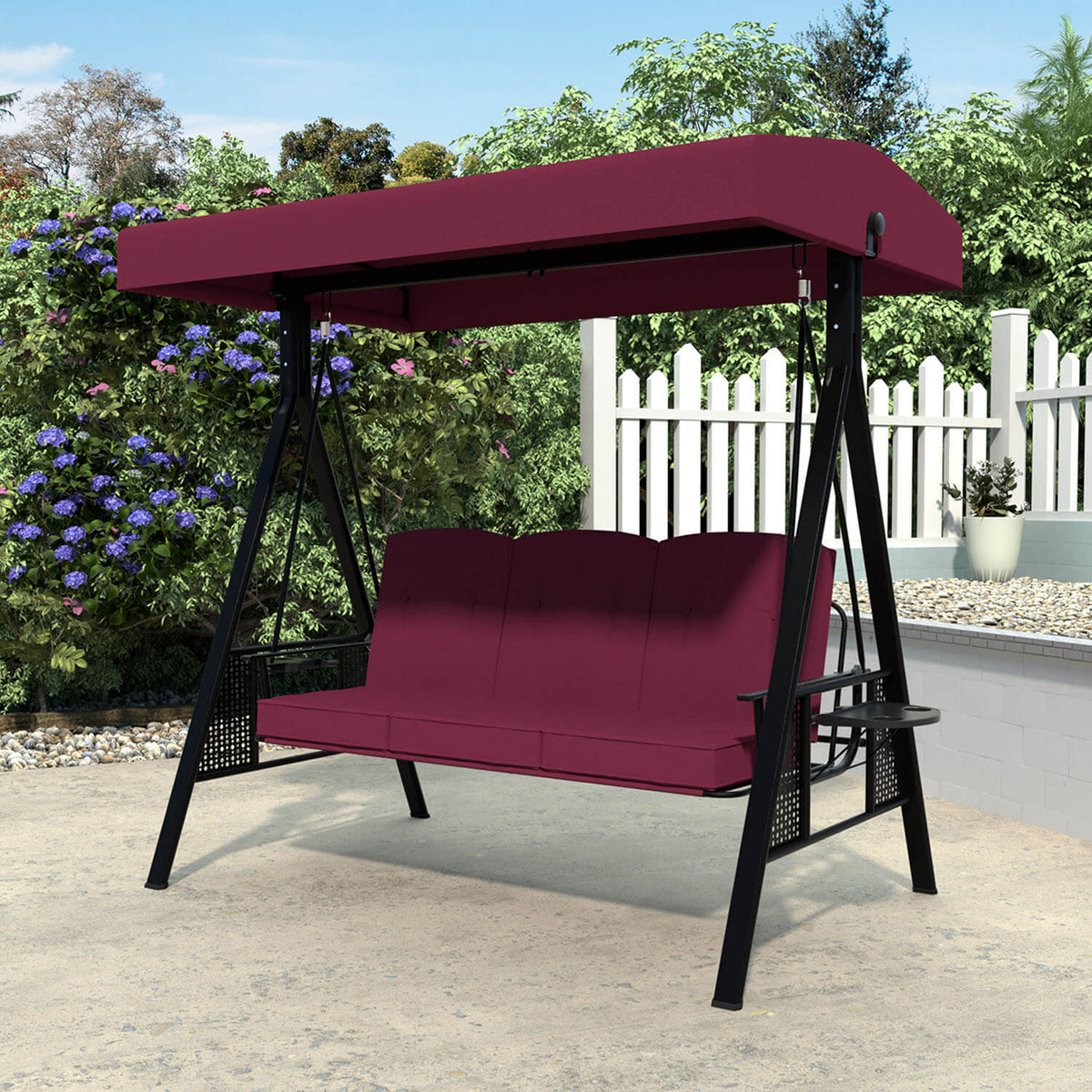 VEIKOUS Patio Swing Chair with Canopy, Swing Chairs for Outside for adults, 3-person Swing Seat with Removable Cushion