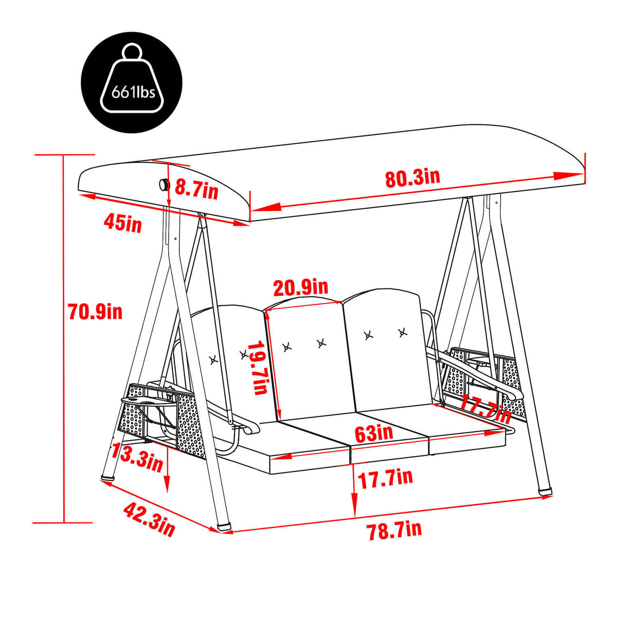 VEIKOUS Patio Swing Chair with Canopy, Swing Chairs for Outside for adults, 3-person Swing Seat with Removable Cushion