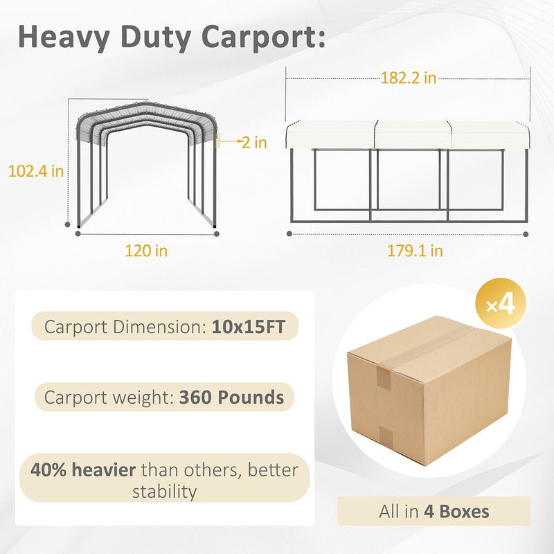 VEIKOUS 10’ X 15’ Steel Carport, eggshell