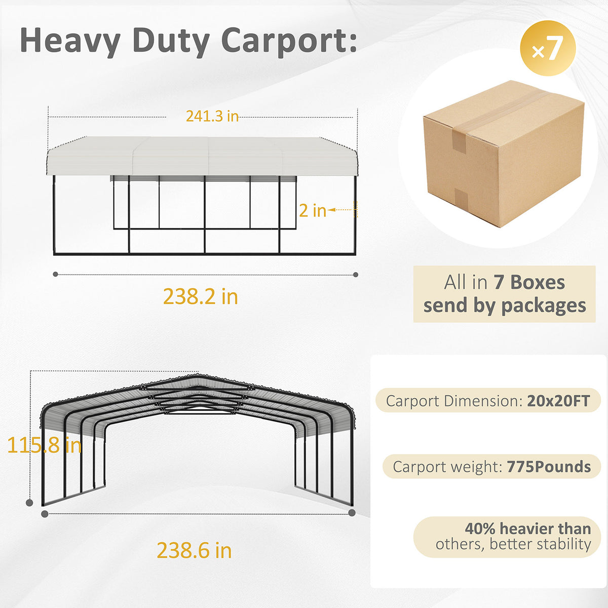 VEIKOUS Steel Carport, Eggshell