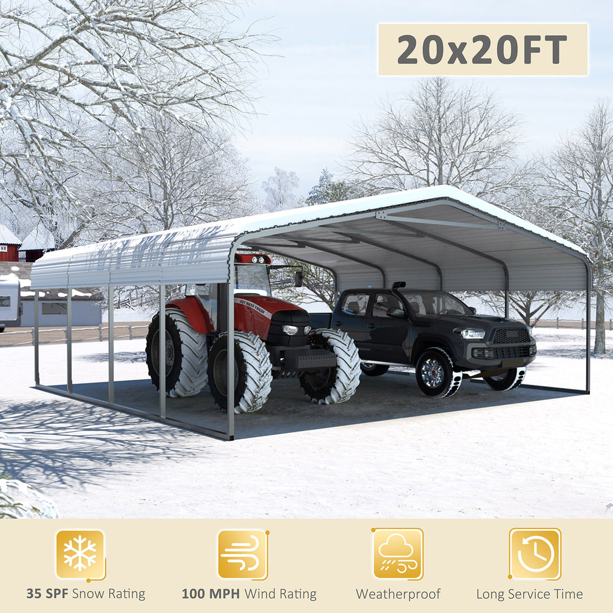 VEIKOUS Steel Carport, Eggshell